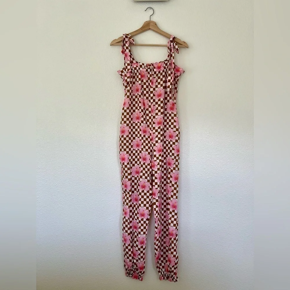 Kira Hawaii Checkered Hibiscus Jumpsuit